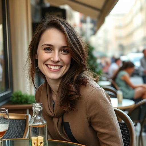 Photo de Sophie Leclerc, actrice principale de Café de Flore, souriant dans un cadre parisien.